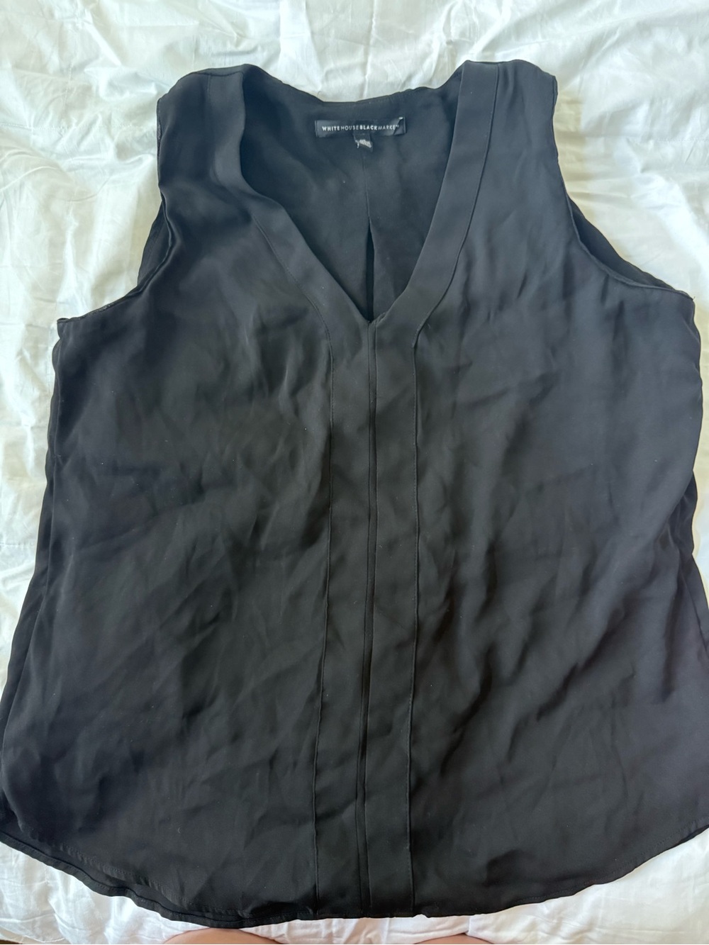 White House Black Market Black V-Neck Pintuck Sleeveless Top